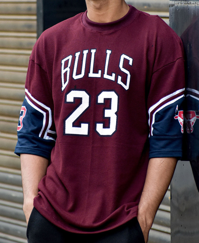 Maroon 23 Bulls Oversize Drop Shoulder T Shirt