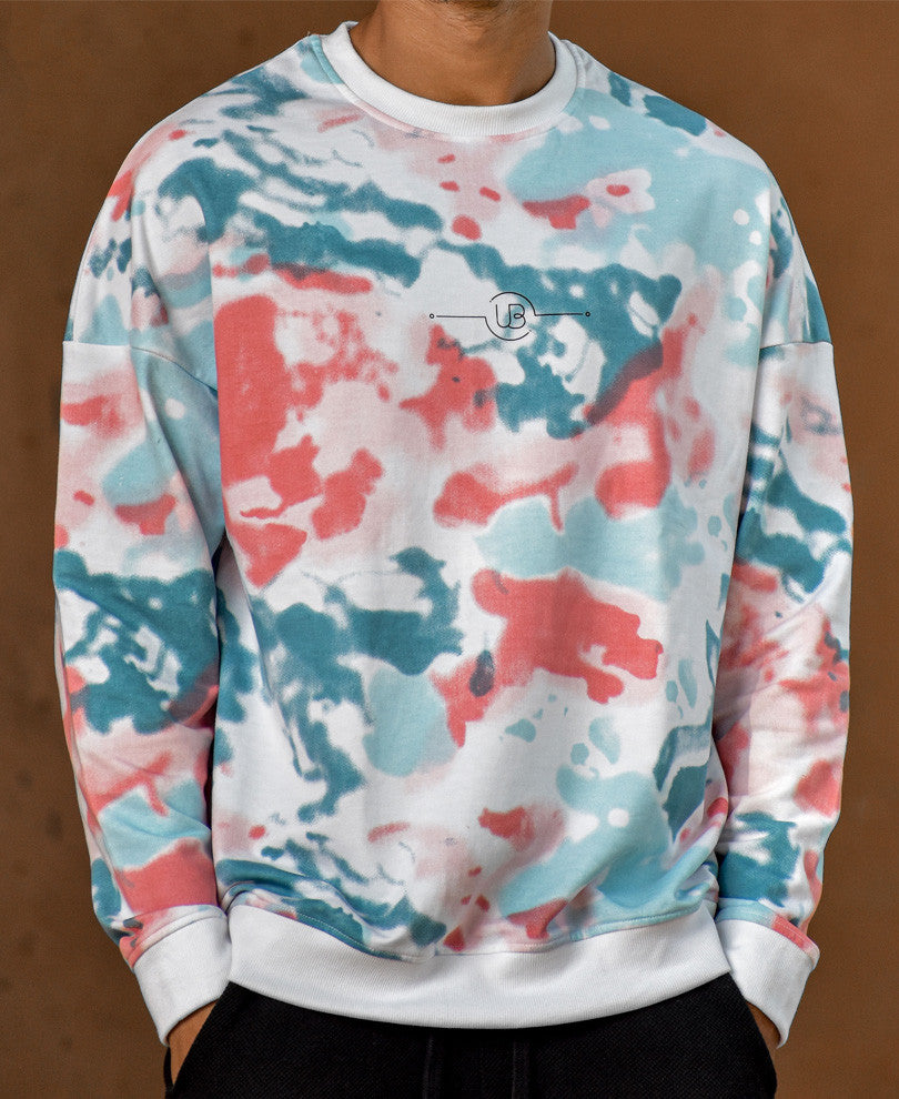 White and Orange Tie-Dye Sweatshirt
