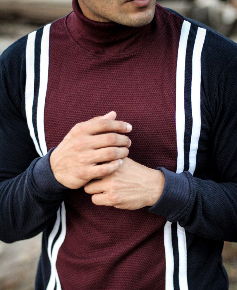 Maroon Multi Stripe Polo Neck Full Sleeves T Shirt
