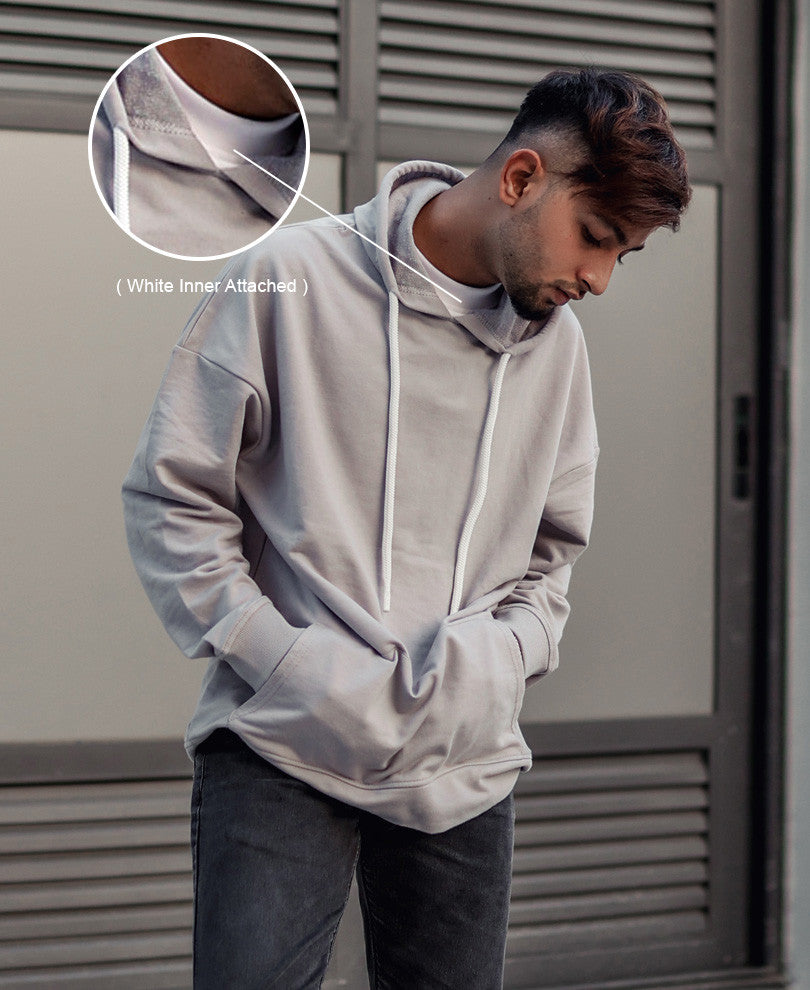 Grey Plain Hood Full Sleeves T Shirt