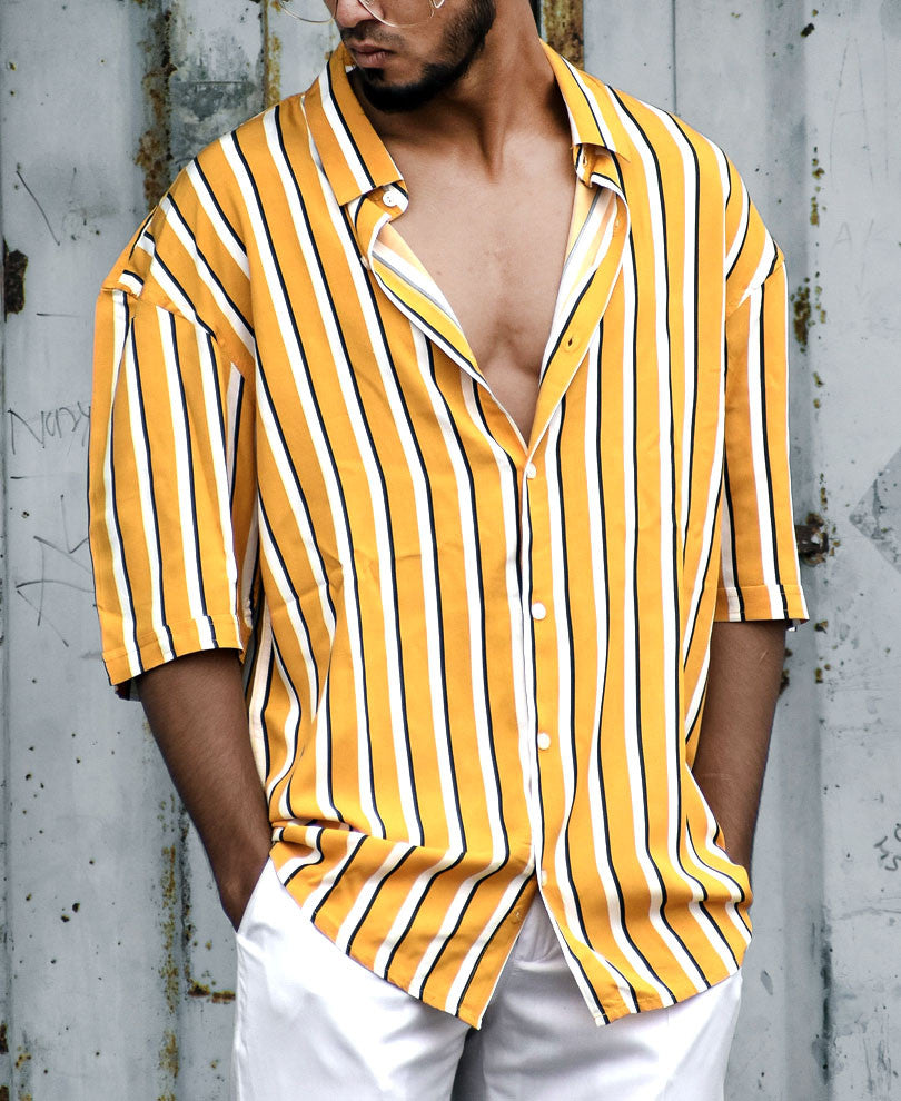 Yellow Oversize Stripe Drop Shoulder Shirt