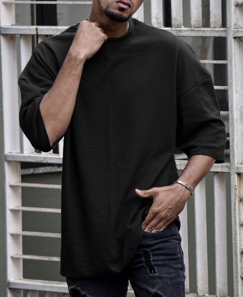 Urban Black Solid Oversize Drop Shoulder T Shirt