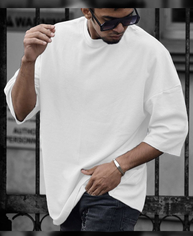 Urban White Solid Oversize Drop Shoulder T Shirt