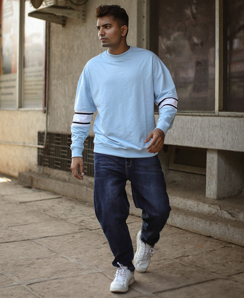 Sky Blue Back Print Oversize Drop Shoulder Sweatshirt