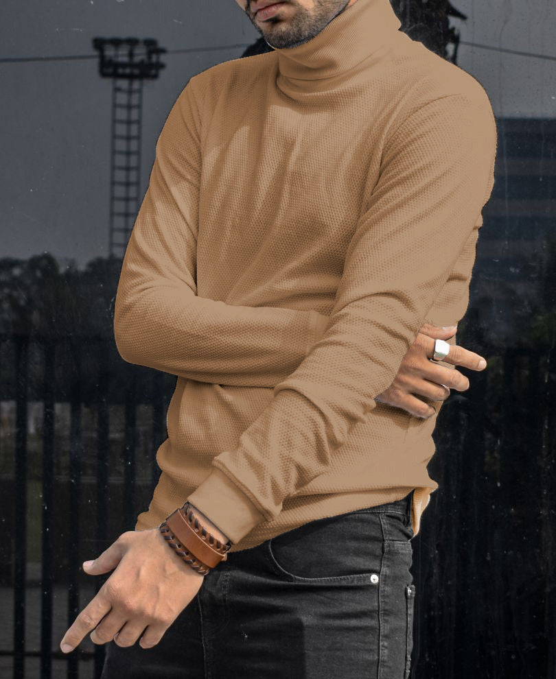 Beige Polo Neck Full Sleeves T Shirt