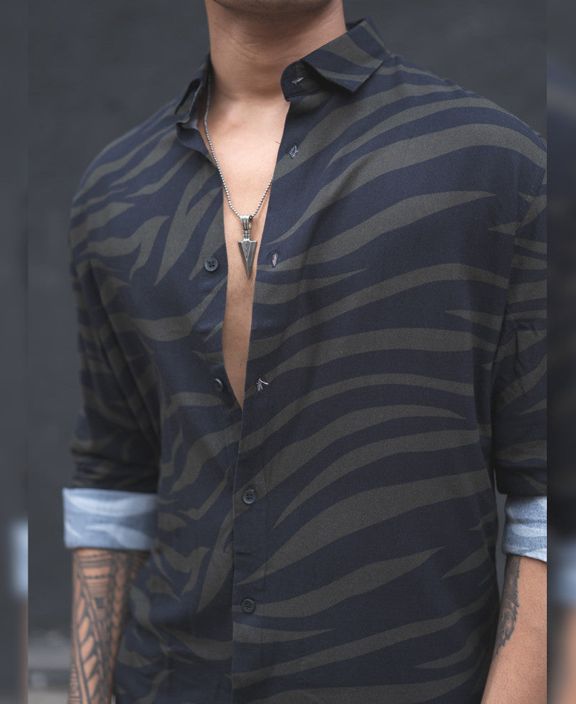 Green and Black Zebra Print Full Sleeves Shirt