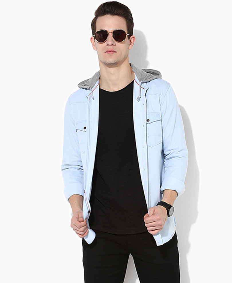 Denim Casual Shirt With Hood