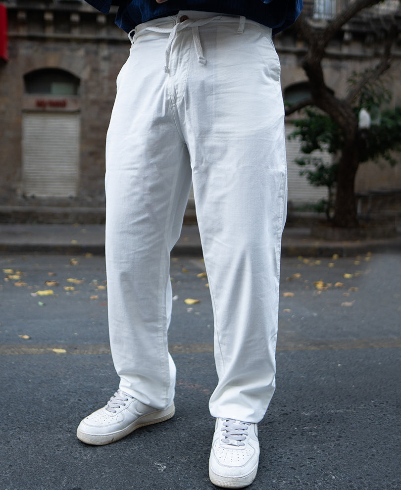 White Regular Cotton Linen Pant