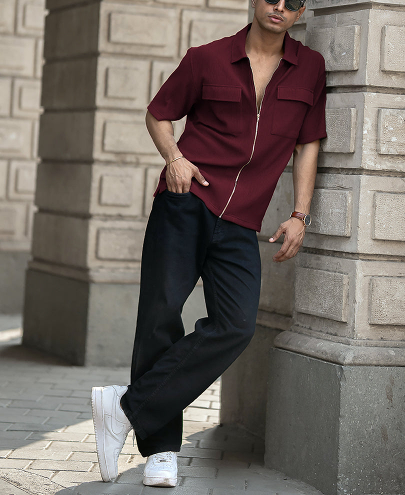 Maroon Oversized Half Sleeves Shirt