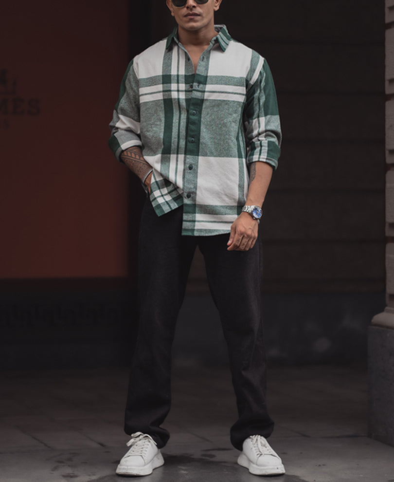 Forest Green Checked Regular Fit Full Sleeve Shirt