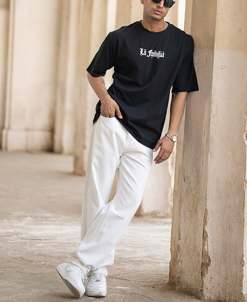 Black Printed Half Sleeves Oversized T-Shirt