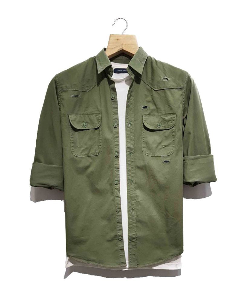 Green Ripped Casual Shirt
