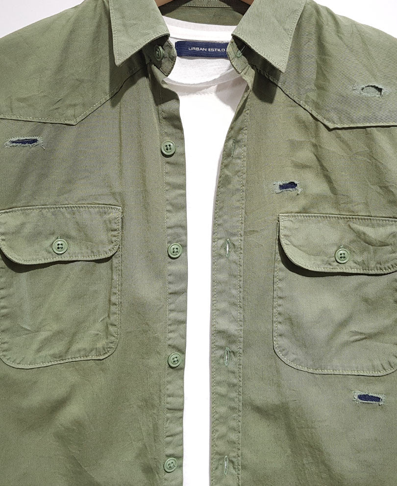 Green Ripped Casual Shirt