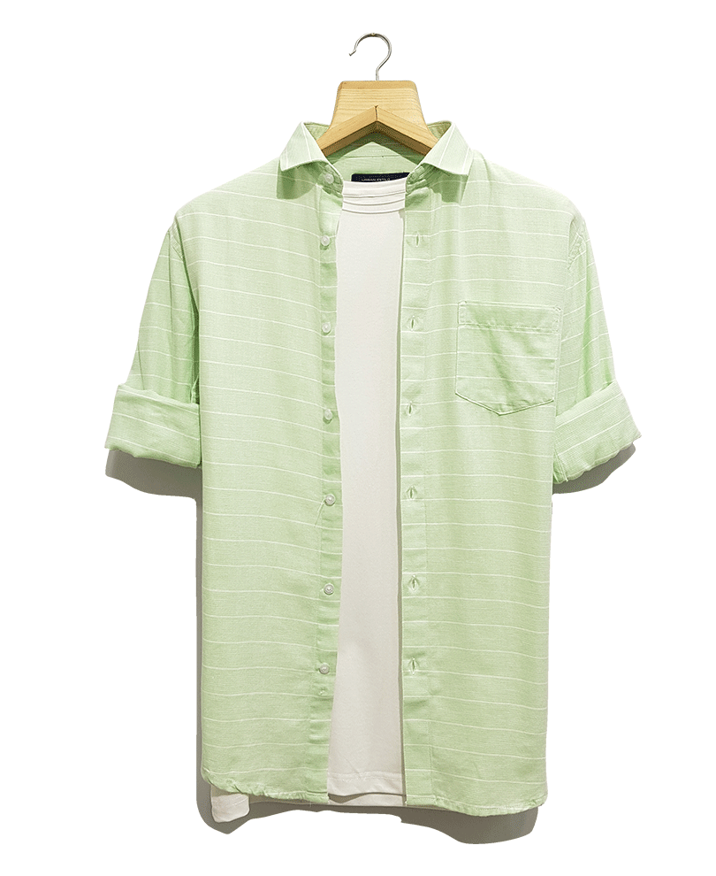 Green And White Stripes Casual Shirt