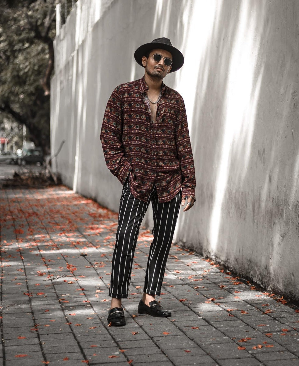 Maroon Rose Printed Full  Sleeves Shirt