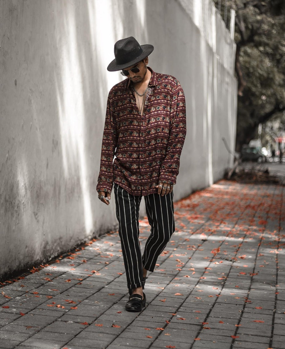 Maroon Rose Printed Full  Sleeves Shirt
