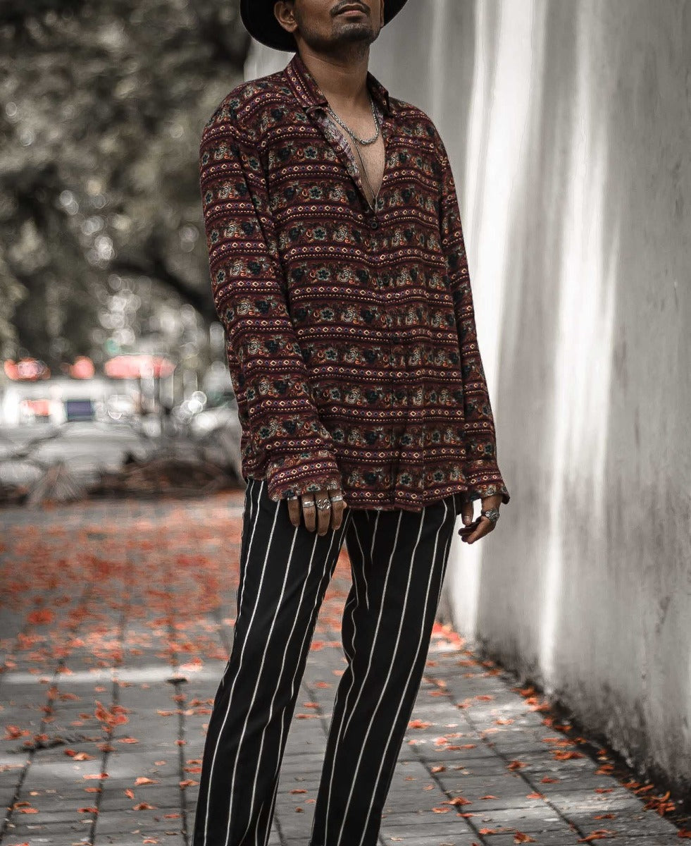 Maroon Rose Printed Full  Sleeves Shirt