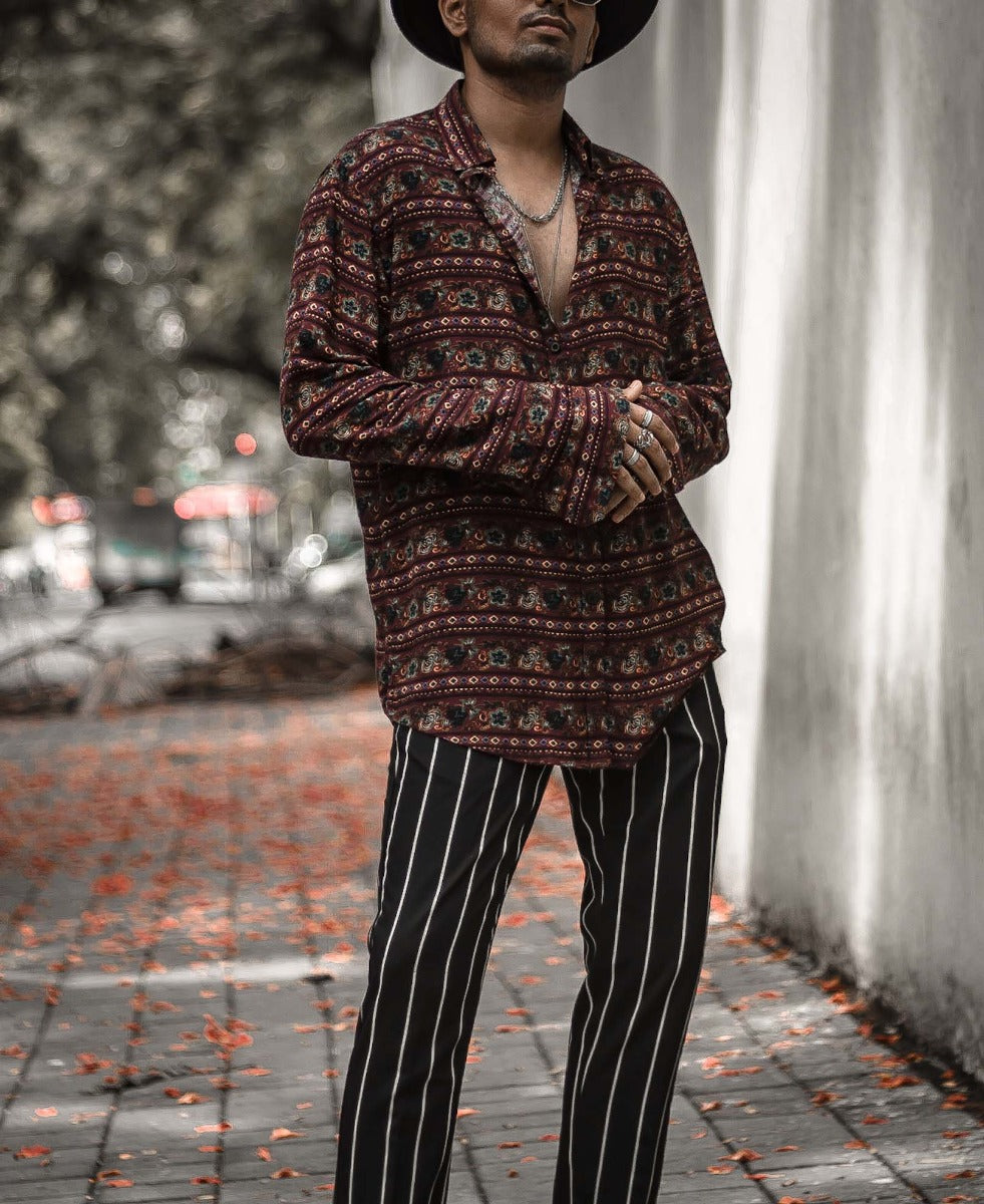 Maroon Rose Printed Full  Sleeves Shirt