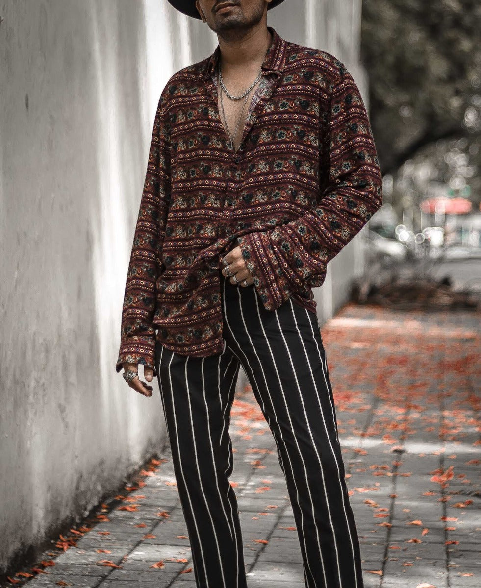 Maroon Rose Printed Full  Sleeves Shirt