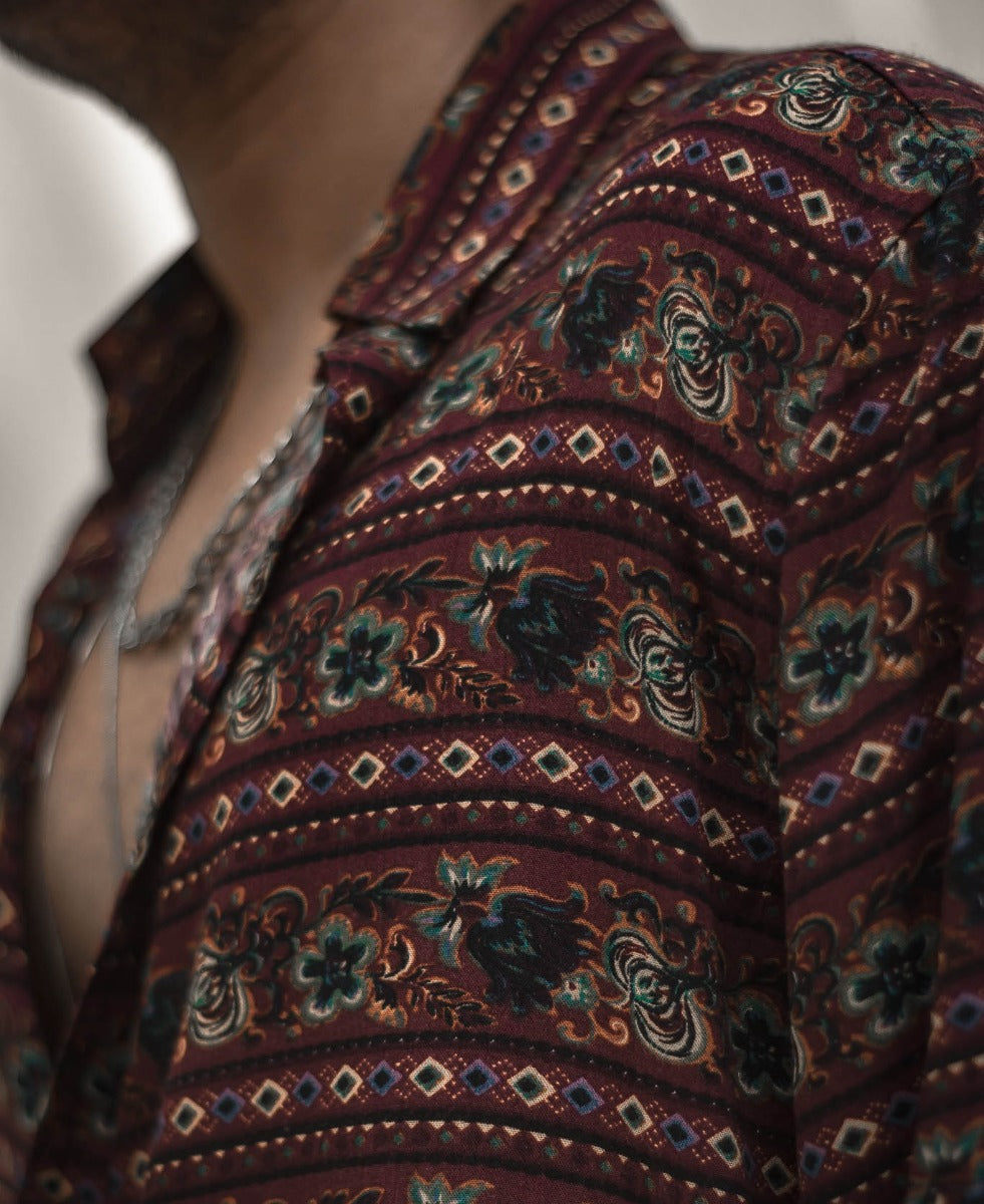 Maroon Rose Printed Full  Sleeves Shirt
