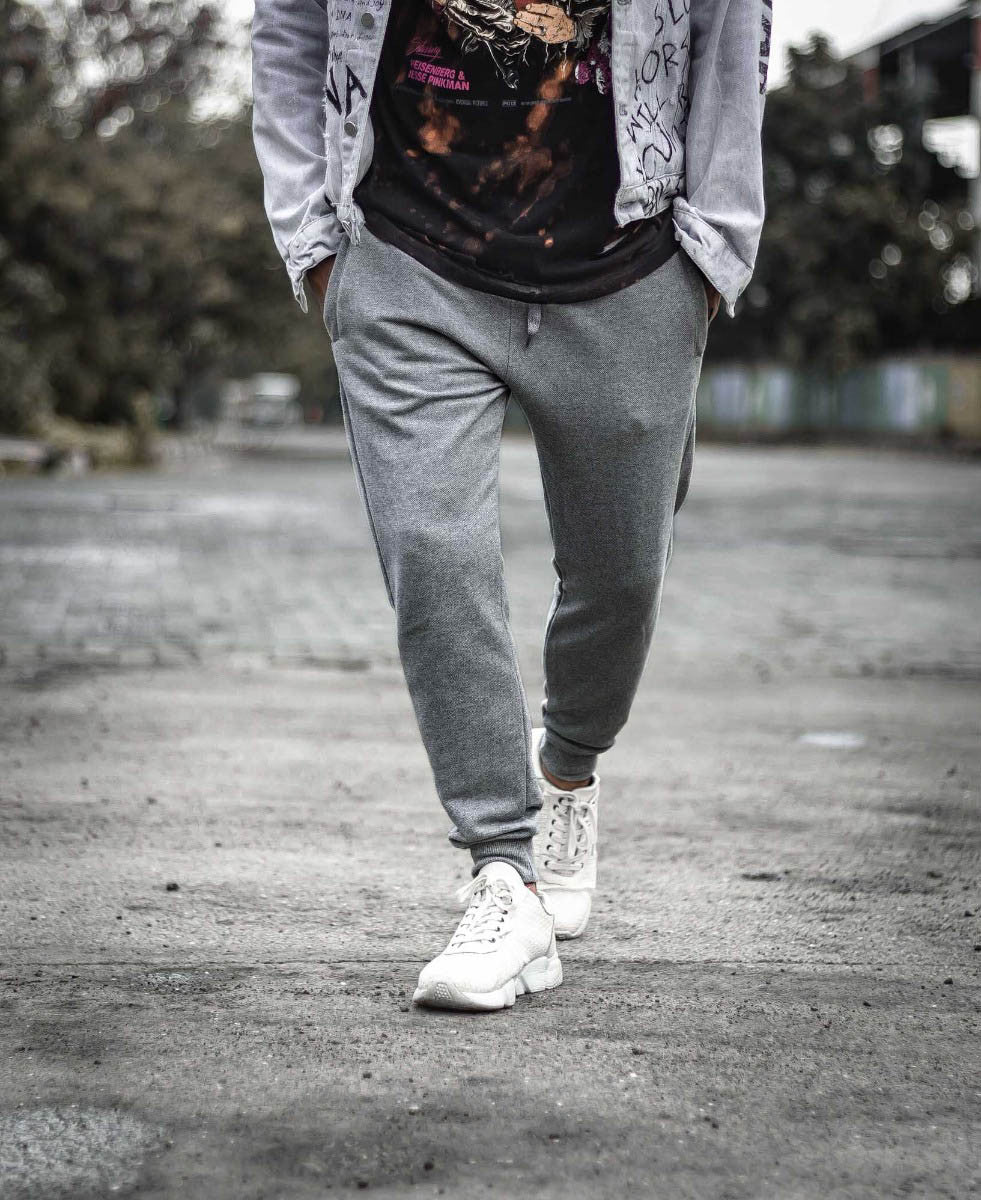 Plain Dark Grey Ribbed Joggers