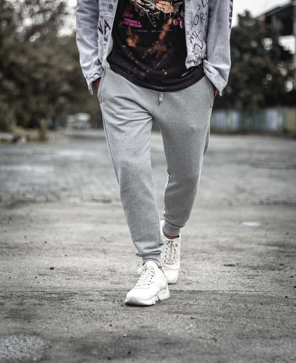 Plain Grey Ribbed Joggers