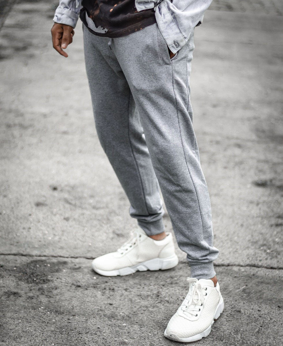Plain Dark Grey Ribbed Joggers