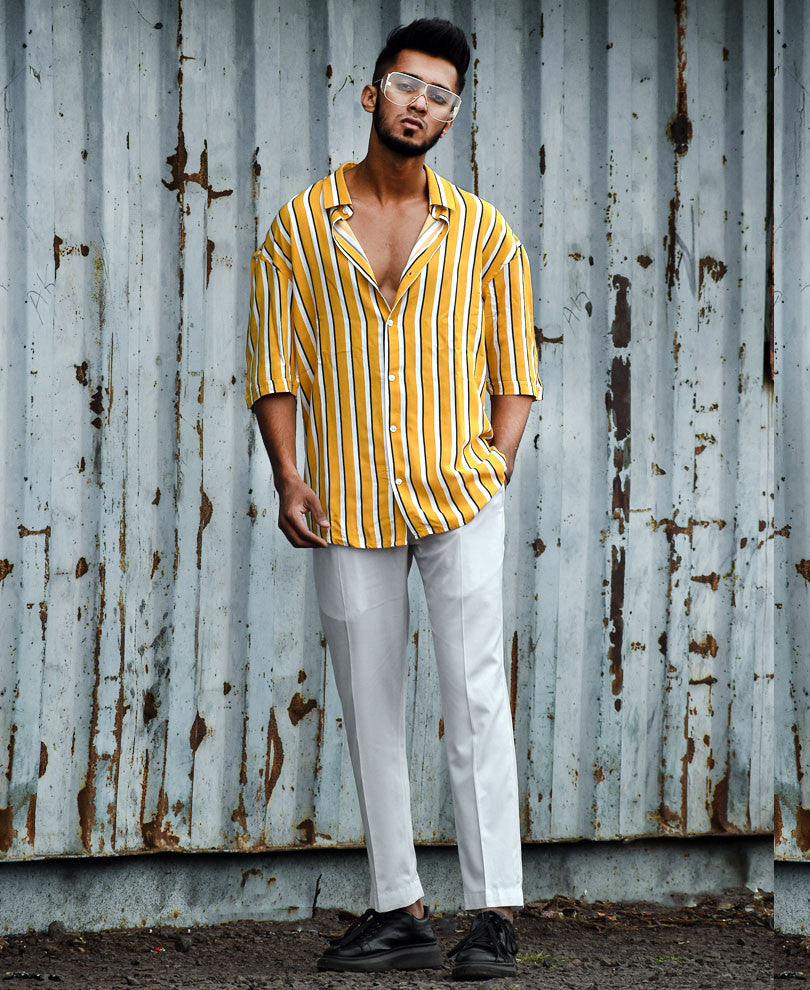 Yellow Oversize Stripe Drop Shoulder Shirt