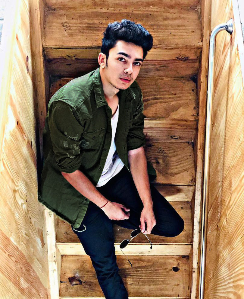 Olive Green Ripped Denim Casual Shirt