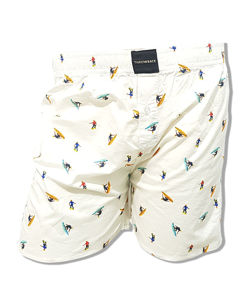 Mens White Printed Boxer