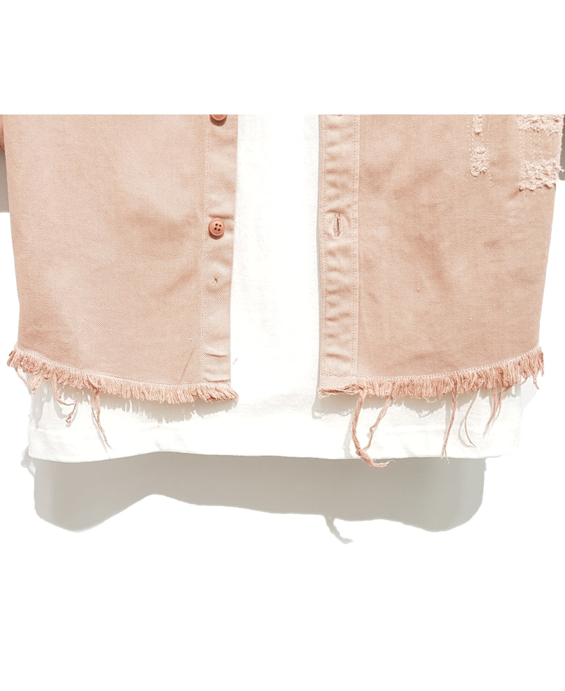 Pink Ripped Denim Casual Shirt
