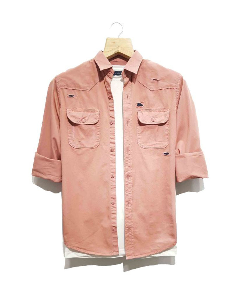 Pink Ripped Casual Shirt