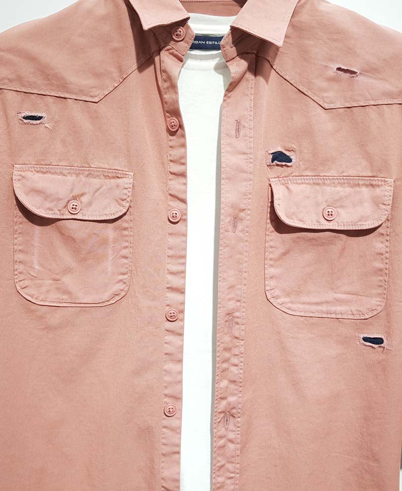 Pink Ripped Casual Shirt