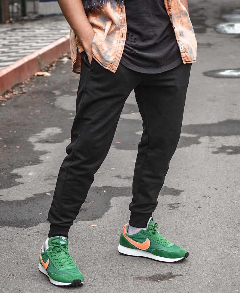 Plain Black Ribbed Joggers