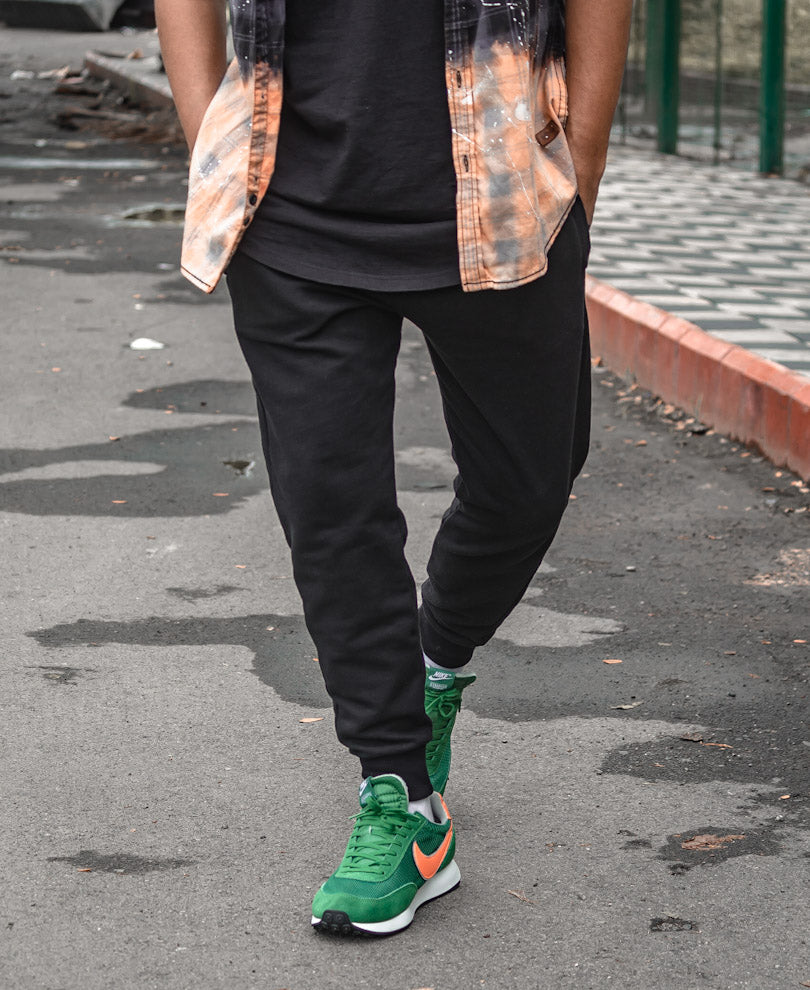 Plain Black Ribbed Joggers