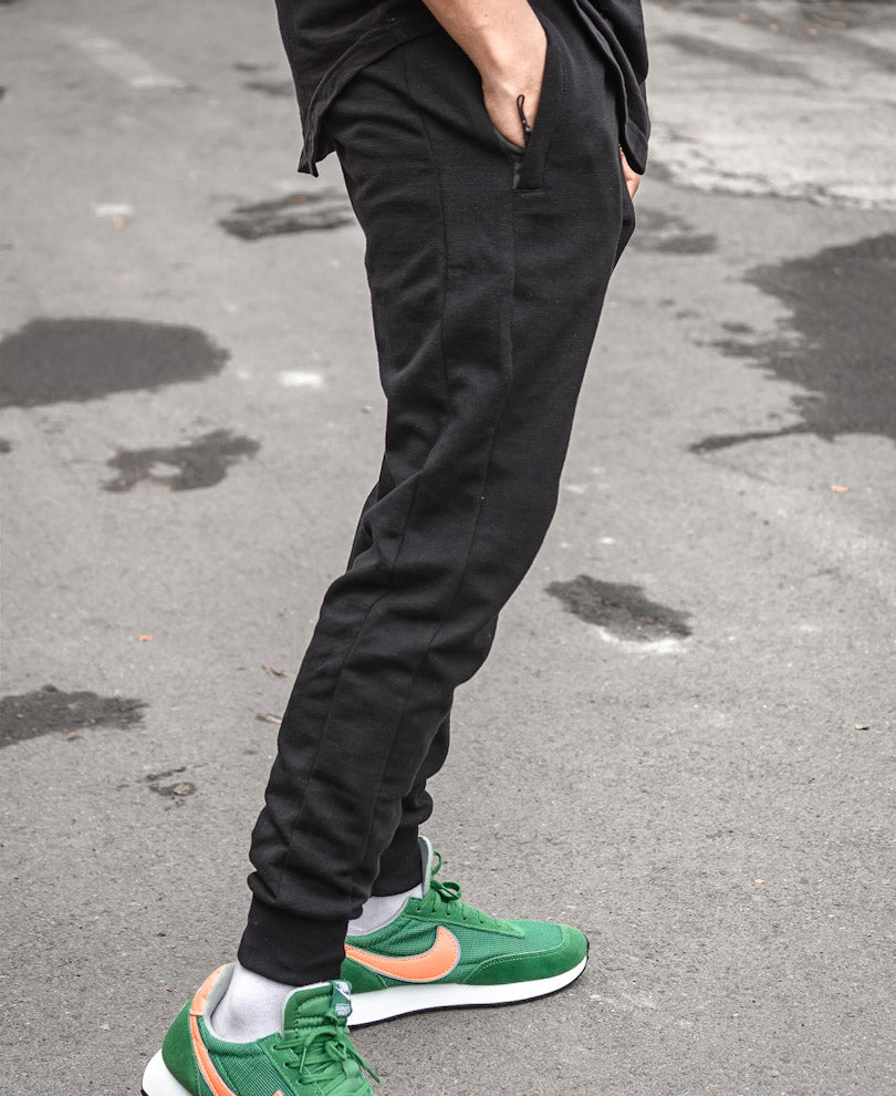 Plain Black Ribbed Joggers