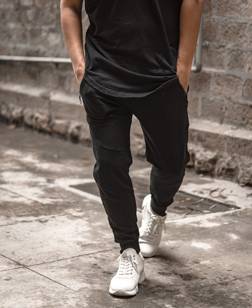 Mens Black Biker Joggers