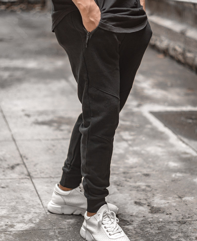 Mens Black Biker Joggers