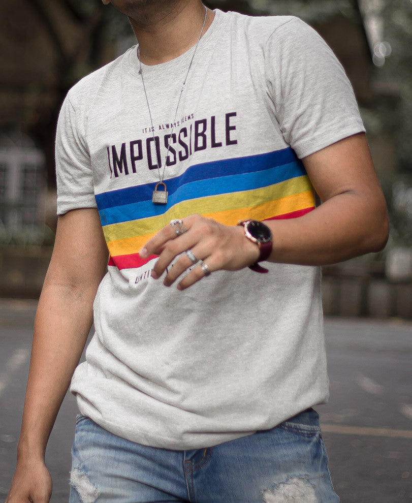Acro Grey Impossible Printed Half Sleeves T Shirt