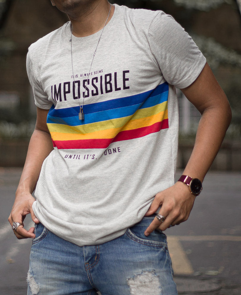 Acro Grey Impossible Printed Half Sleeves T Shirt