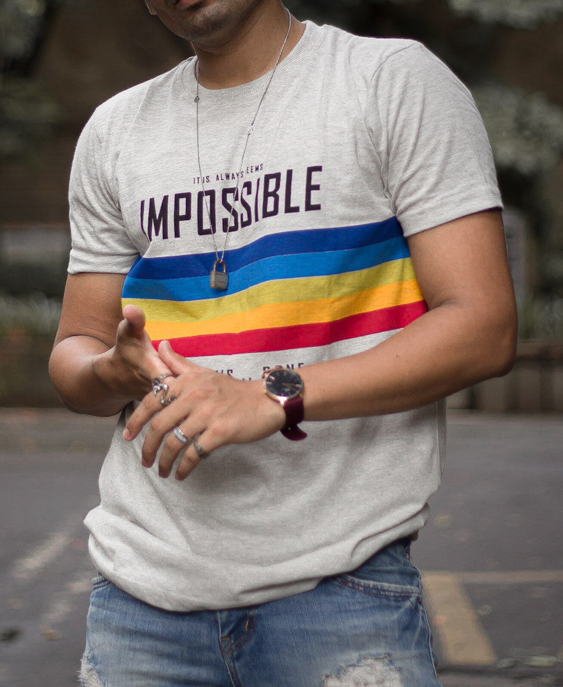 Acro Grey Impossible Printed Half Sleeves T Shirt