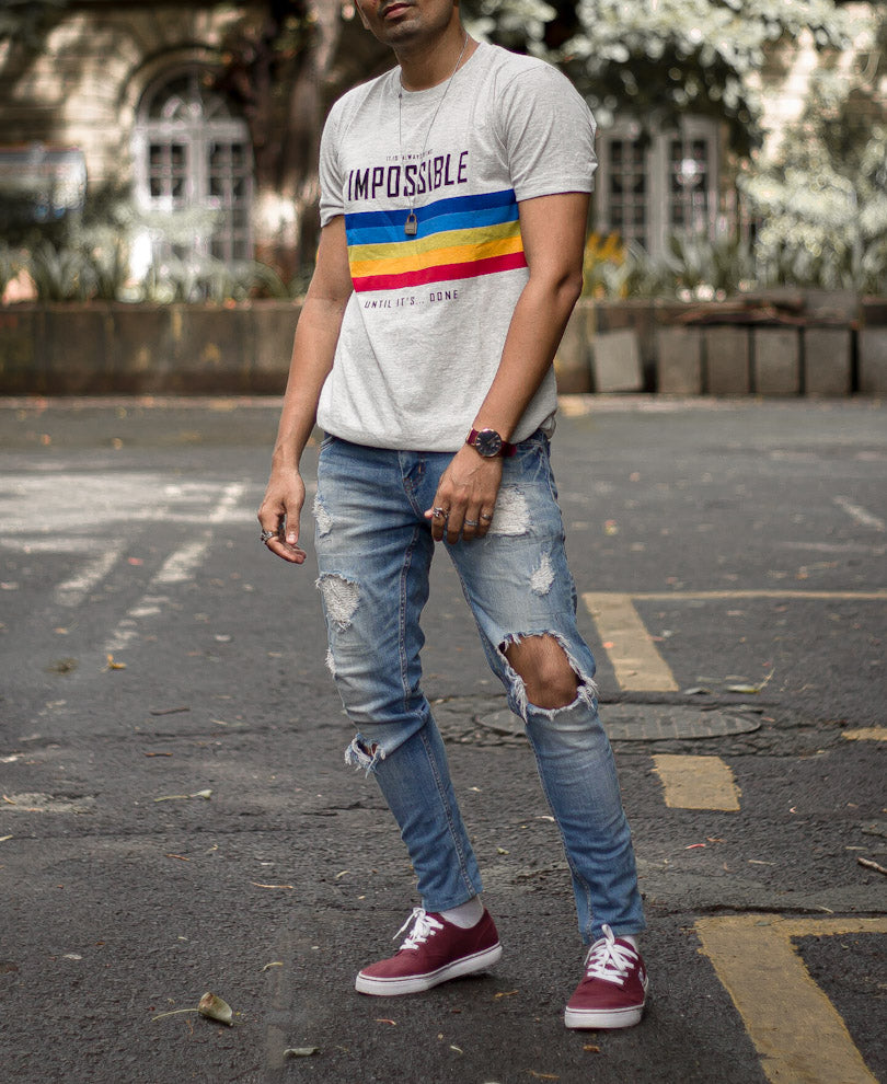 Acro Grey Impossible Printed Half Sleeves T Shirt