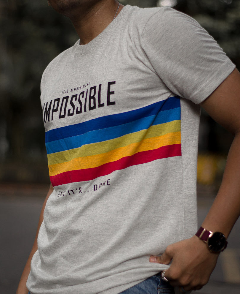 Acro Grey Impossible Printed Half Sleeves T Shirt