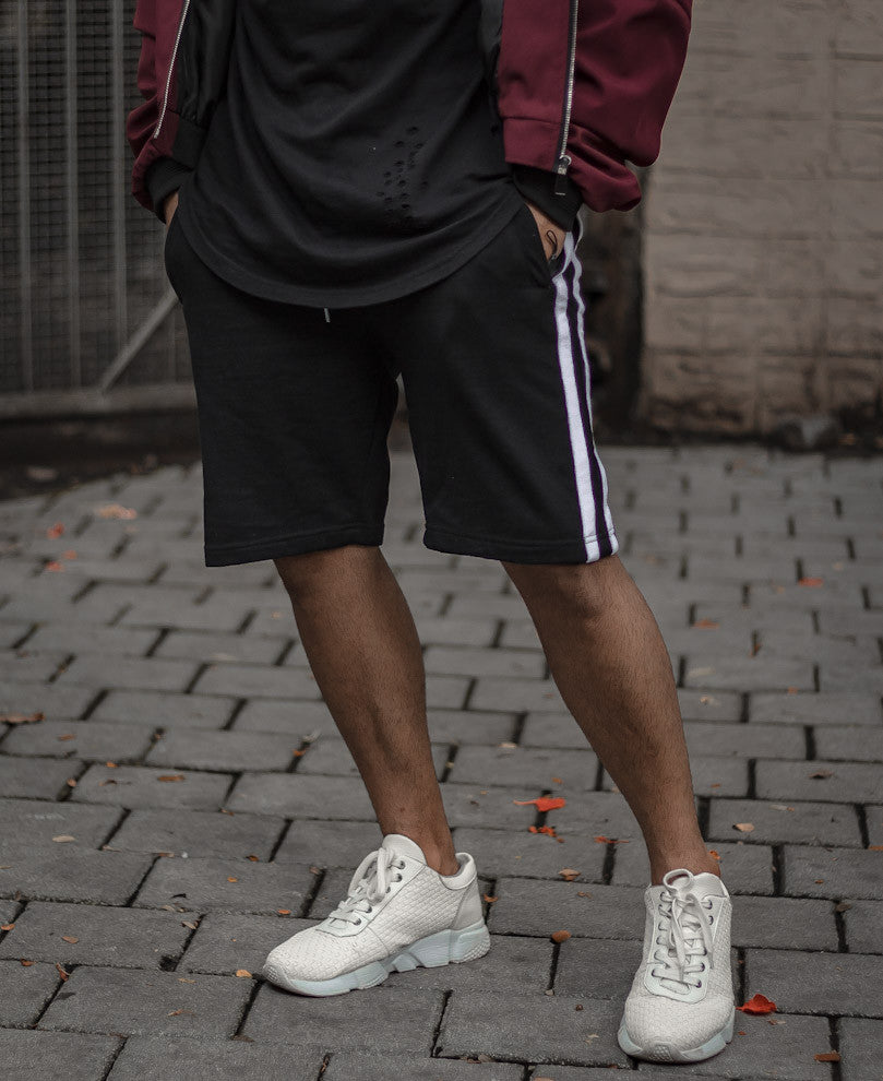 Black Double Side Stripe Shorts