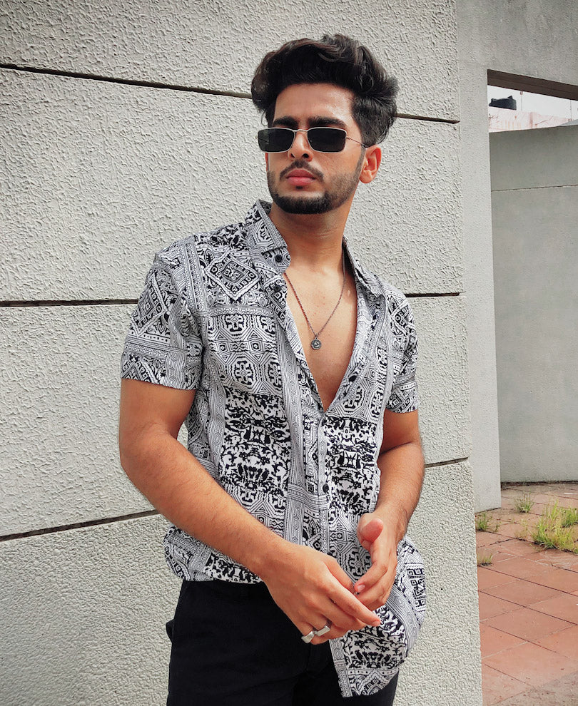White Bandana Print Half Sleeves Shirt