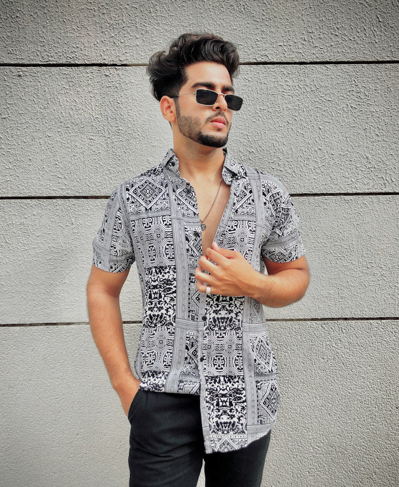 White Bandana Print Half Sleeves Shirt