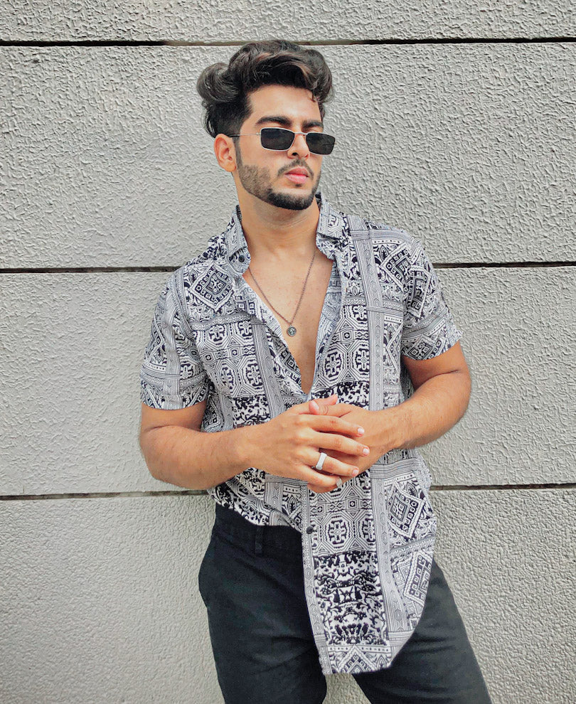 White Bandana Print Half Sleeves Shirt
