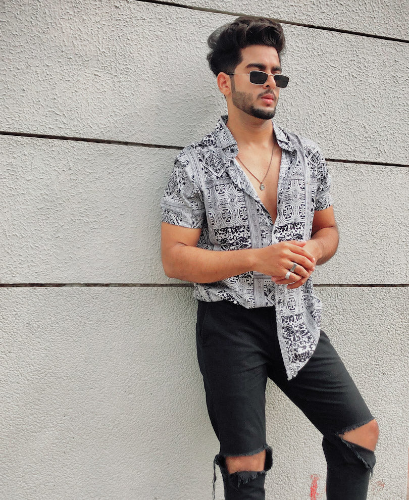 White Bandana Print Half Sleeves Shirt