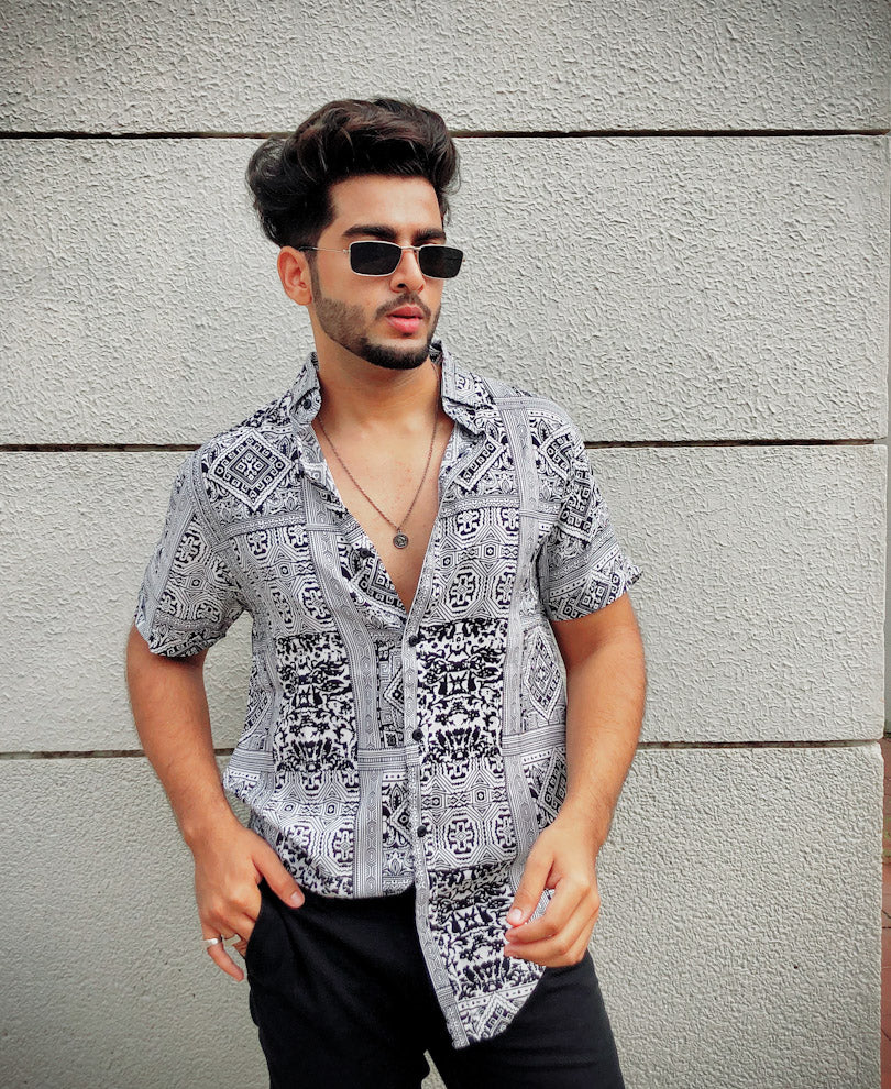 White Bandana Print Half Sleeves Shirt