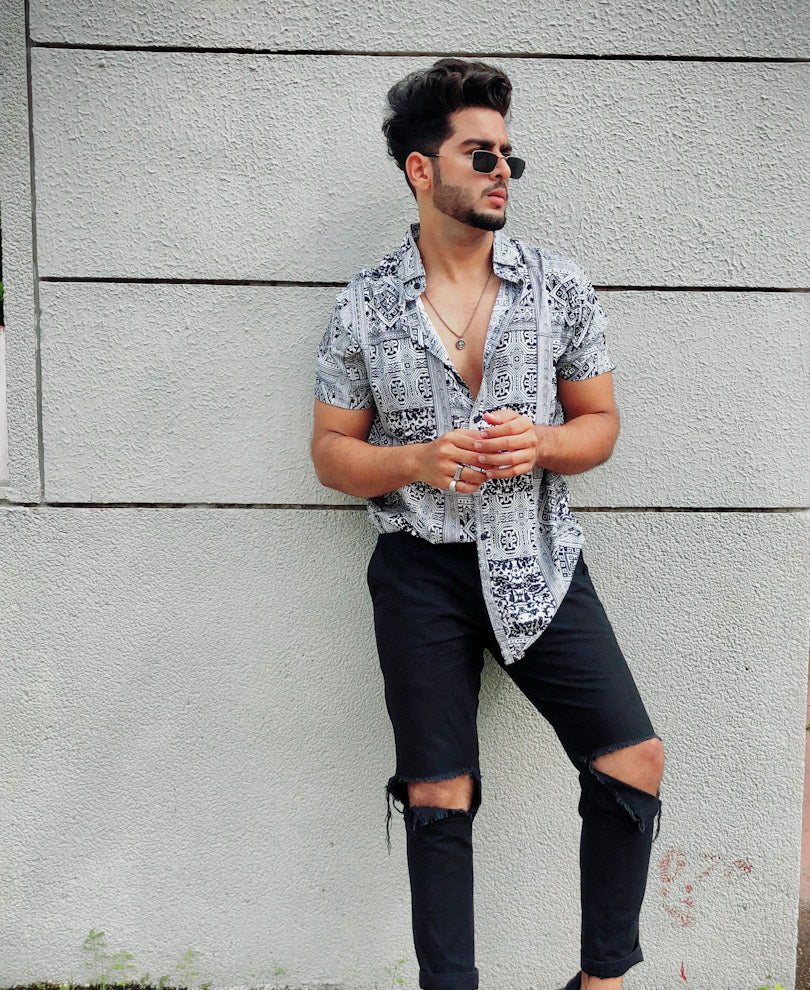 White Bandana Print Half Sleeves Shirt